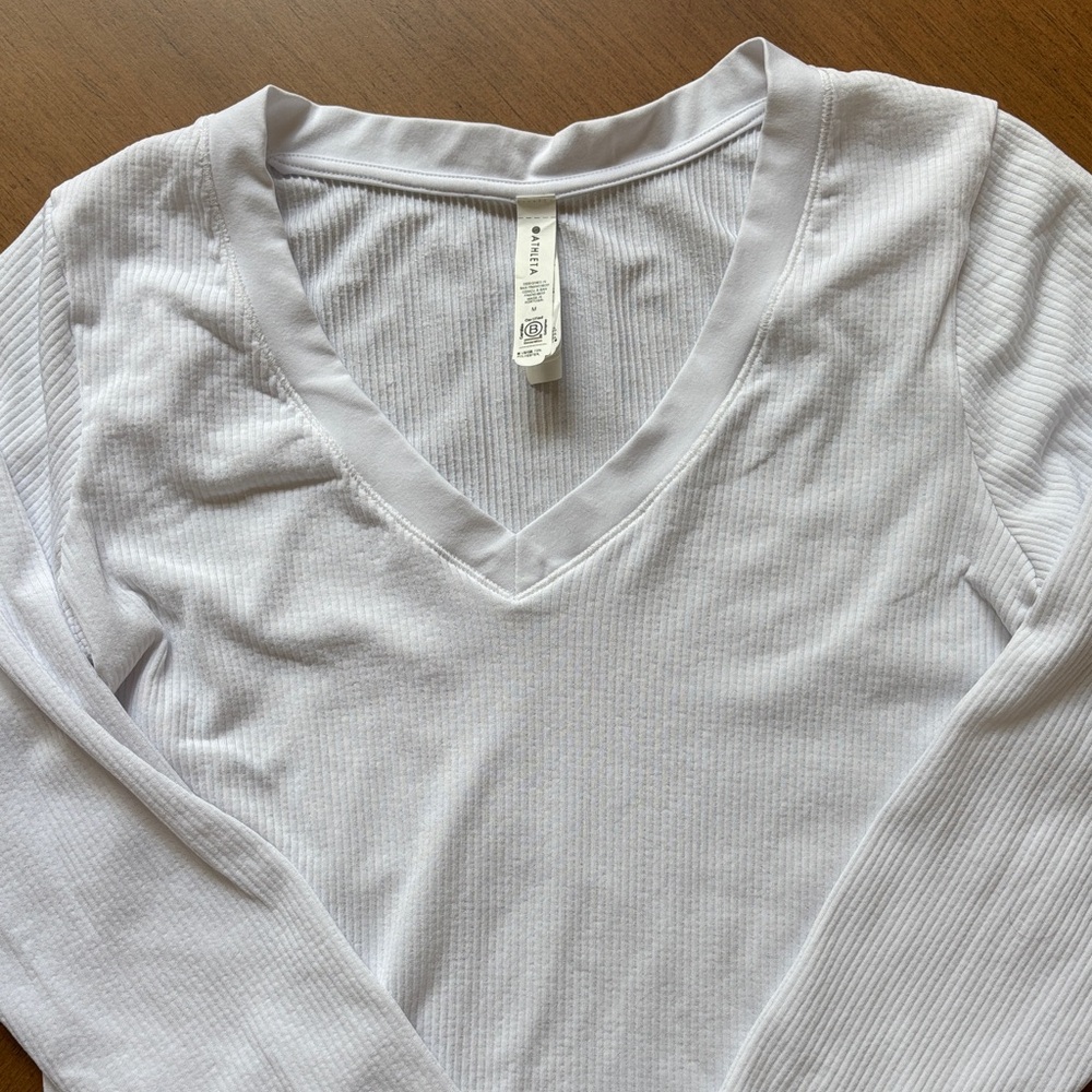 Athleta White Long Sleeve V-Neck Tee